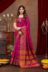 Elegant Emerald Banarasi Silk Saree with Ornate Copper Zari Work
