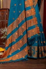 Elegant Emerald Banarasi Silk Saree with Ornate Copper Zari Work