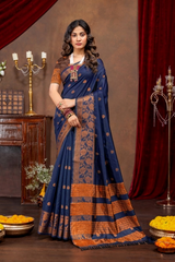Elegant Emerald Banarasi Silk Saree with Ornate Copper Zari Work