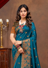 Elegant Emerald Banarasi Silk Saree with Ornate Copper Zari Work