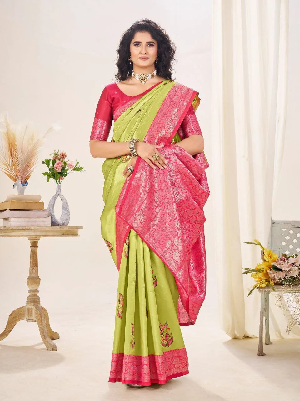 Elegant Silk Saree with Floral Embroidery and Contrast Zari Pallu – Perfect for Weddings & Celebrations
