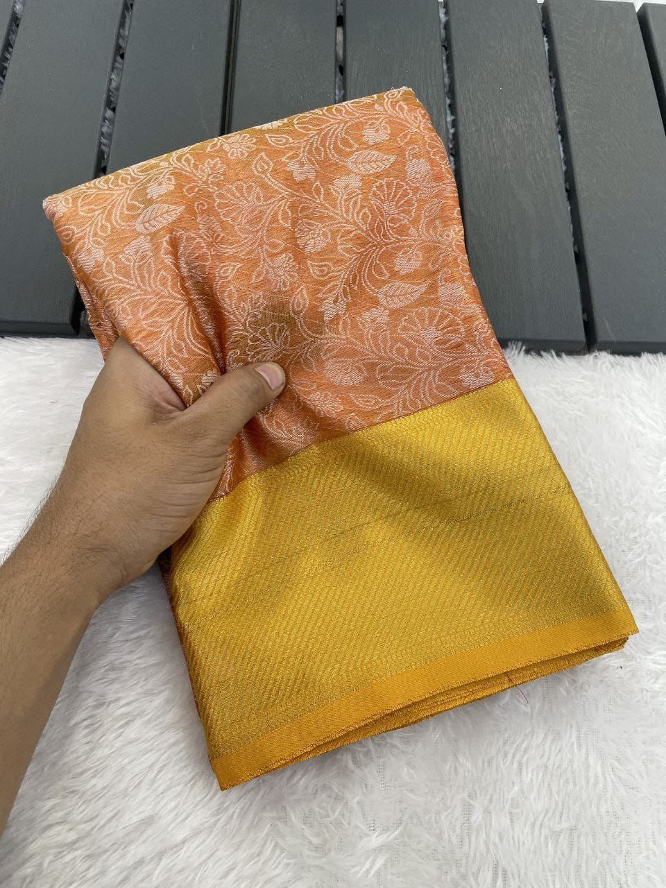 Elegant Floral Weave Saree with Rich Zari Border