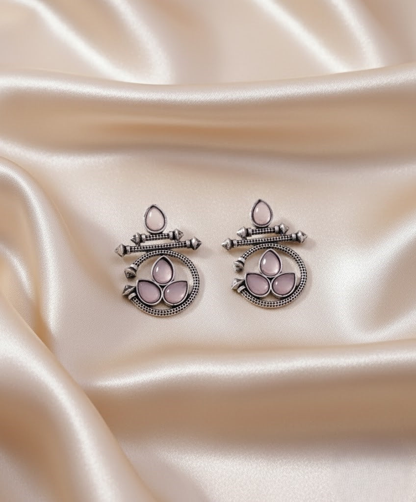 Oxidized Silver Ethnic Earrings Combo: Blue & Black Stones