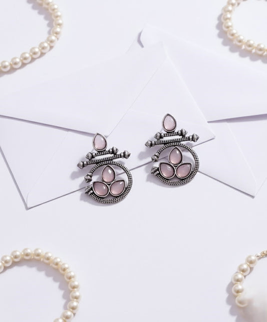 Stunning Oxidized Silver Earrings with Pink Chalcedony Stones