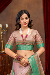 Enchanting Baby Pink Art Silk Saree with Traditional Digital Print & Emerald Green Border