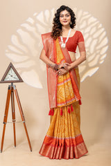 Radiant Mustard & Maroon Bandhani Art Silk Saree with Zari Border