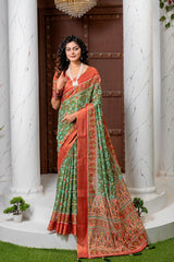 Exquisite Green Patola Print Art Silk Saree with Rich Zari Border