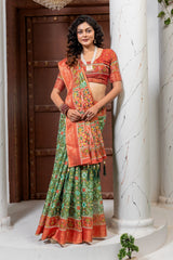 Exquisite Green Patola Print Art Silk Saree with Rich Zari Border