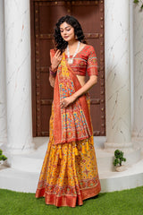 Exquisite Mustard & Rust Patola Print Art Silk Saree