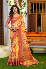 Elegant Mustard & Maroon Patola Print Art Silk Saree