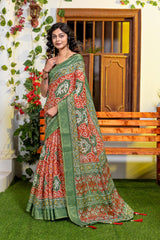 Elegant Heritage Green & Red Patola Print Art Silk Saree