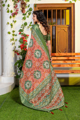 Elegant Heritage Green & Red Patola Print Art Silk Saree