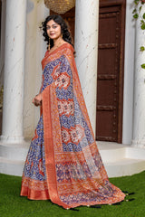 Elegant Multicolored Patola Print Silk Blend Saree with Zari Border