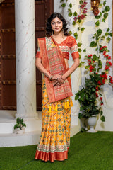Elegant Mustard Yellow Patola Silk Saree with Rich Red Zari Border