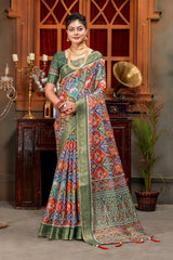 Vibrant Multicolored Patola Art Silk Saree with Elegant Zari Border