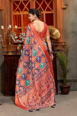 Vibrant Multi-Color Patola Print Art Silk Saree with Zari Border
