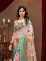 Enchanting Baby Pink Art Silk Saree with Traditional Digital Print & Emerald Green Border