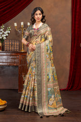 Royal Heritage Collage Digital Print Art Silk Saree