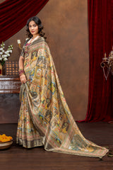 Royal Heritage Collage Digital Print Art Silk Saree
