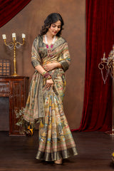 Royal Heritage Collage Digital Print Art Silk Saree