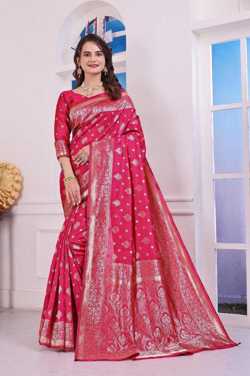 Banarasi Silk Saree with Rich Golden Zari Work – Perfect for Weddings, Festivals & Special Occasions