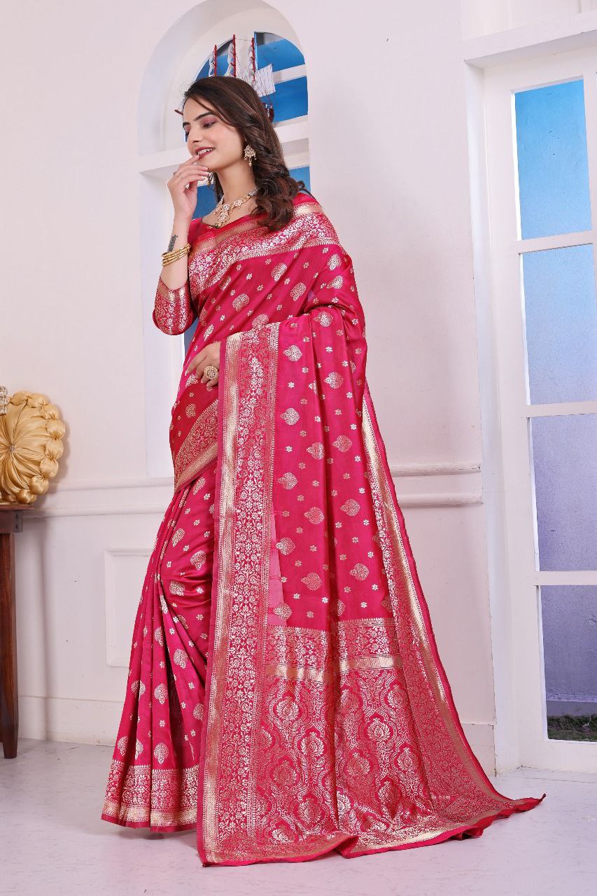Banarasi Silk Saree with Rich Golden Zari Work – Perfect for Weddings, Festivals & Special Occasions