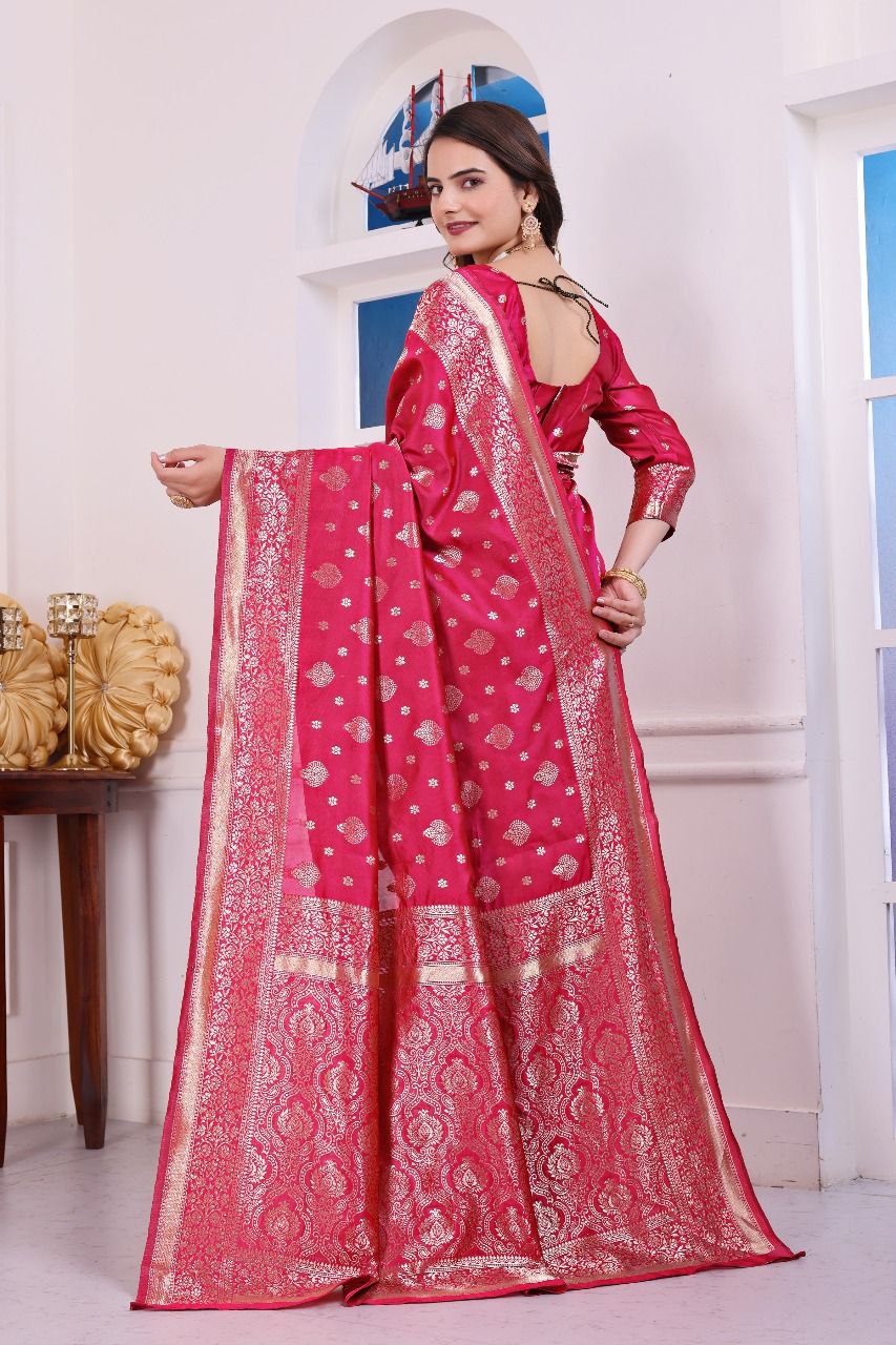Banarasi Silk Saree with Rich Golden Zari Work – Perfect for Weddings, Festivals & Special Occasions