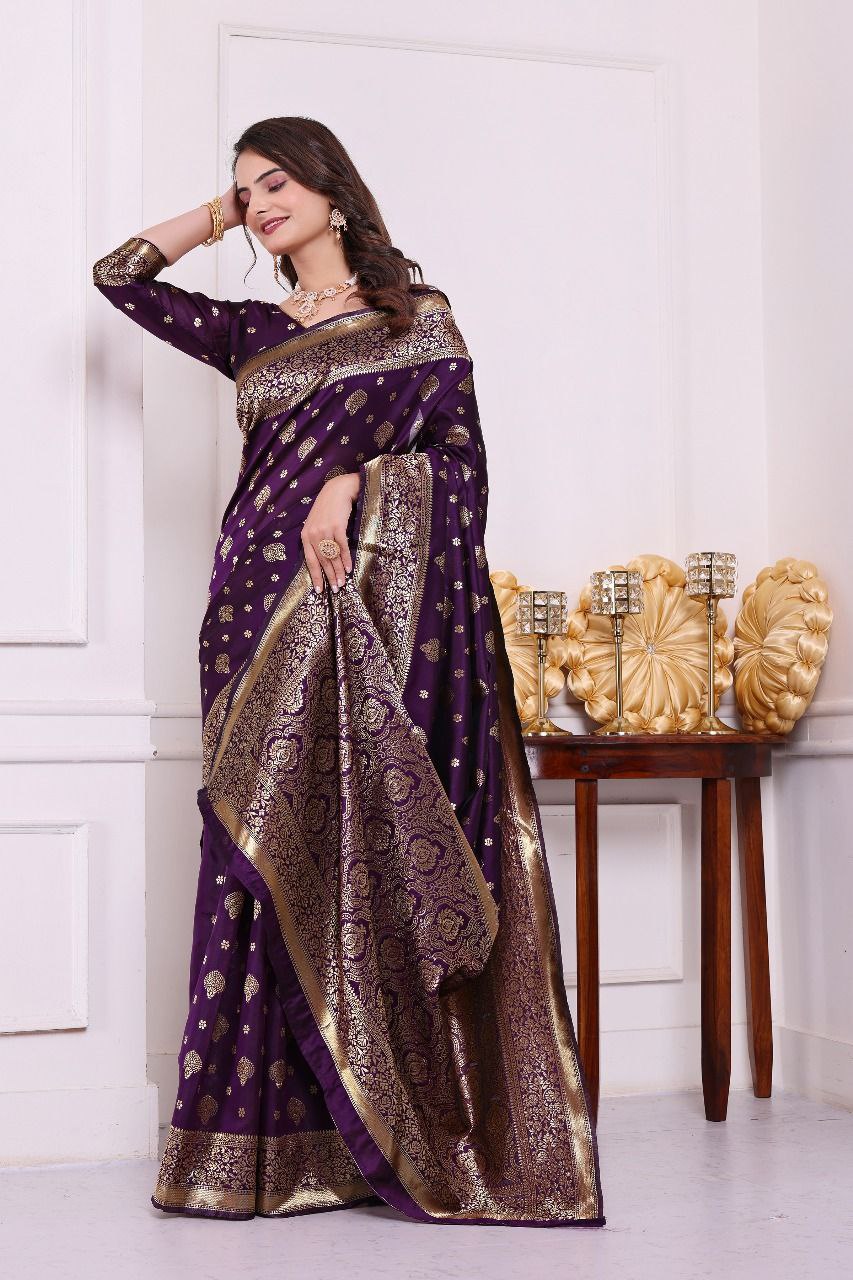 Banarasi Silk Saree with Rich Golden Zari Work – Perfect for Weddings, Festivals & Special Occasions