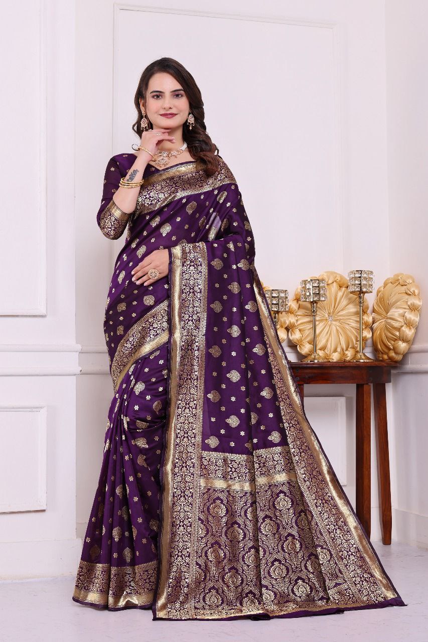 Banarasi Silk Saree with Rich Golden Zari Work – Perfect for Weddings, Festivals & Special Occasions