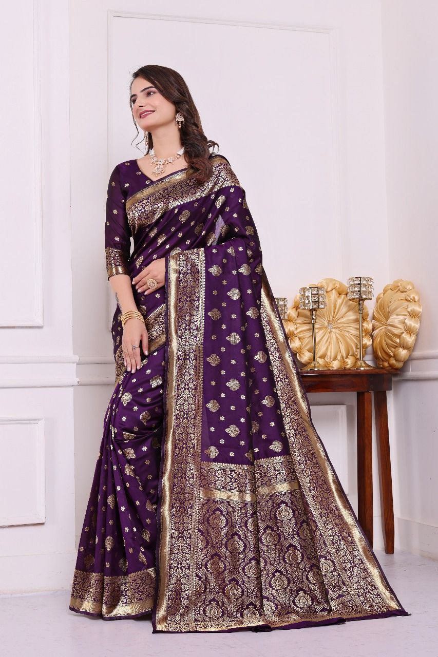 Banarasi Silk Saree with Rich Golden Zari Work – Perfect for Weddings, Festivals & Special Occasions