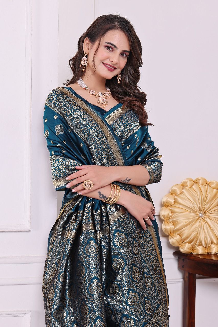 Banarasi Silk Saree with Rich Golden Zari Work – Perfect for Weddings, Festivals & Special Occasions