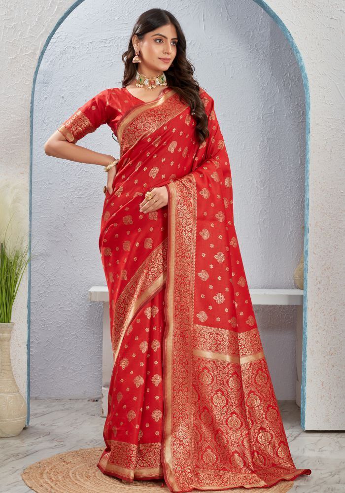 Banarasi Silk Saree with Rich Golden Zari Work – Perfect for Weddings, Festivals & Special Occasions