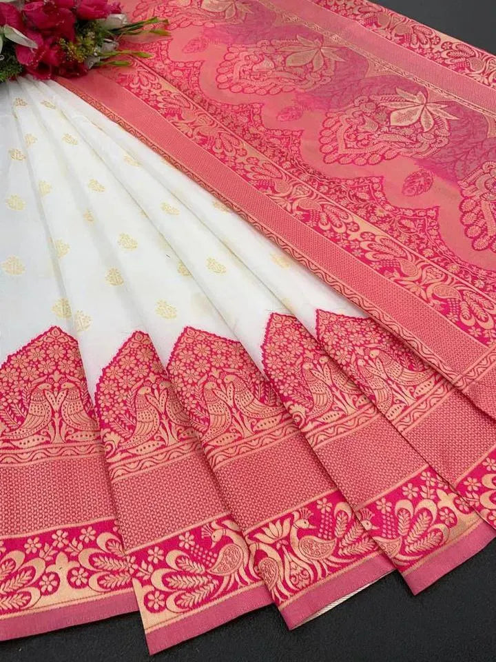 Traditional Silk Saree with Intricate Peacock Zari Border and Rich Pallu – Perfect for Weddings & Festive Wear