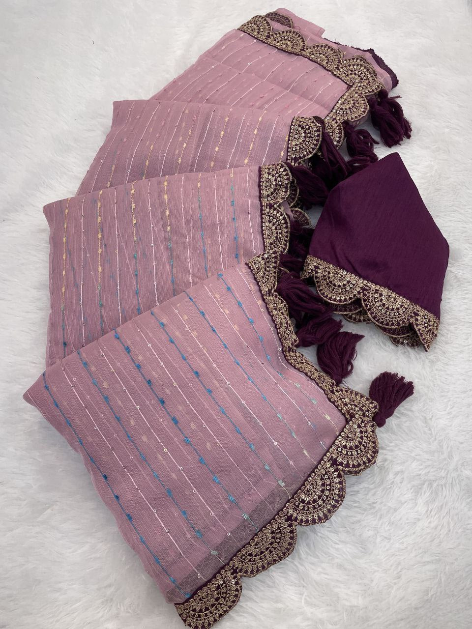 Designer Saree with Embellished Lace Border and Tassels