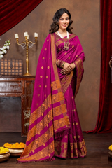 Elegant Emerald Banarasi Silk Saree with Ornate Copper Zari Work