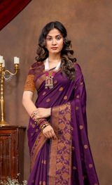Elegant Emerald Banarasi Silk Saree with Ornate Copper Zari Work
