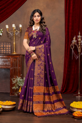 Elegant Emerald Banarasi Silk Saree with Ornate Copper Zari Work
