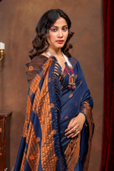 Elegant Emerald Banarasi Silk Saree with Ornate Copper Zari Work