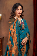 Elegant Emerald Banarasi Silk Saree with Ornate Copper Zari Work