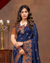Elegant Emerald Banarasi Silk Saree with Ornate Copper Zari Work
