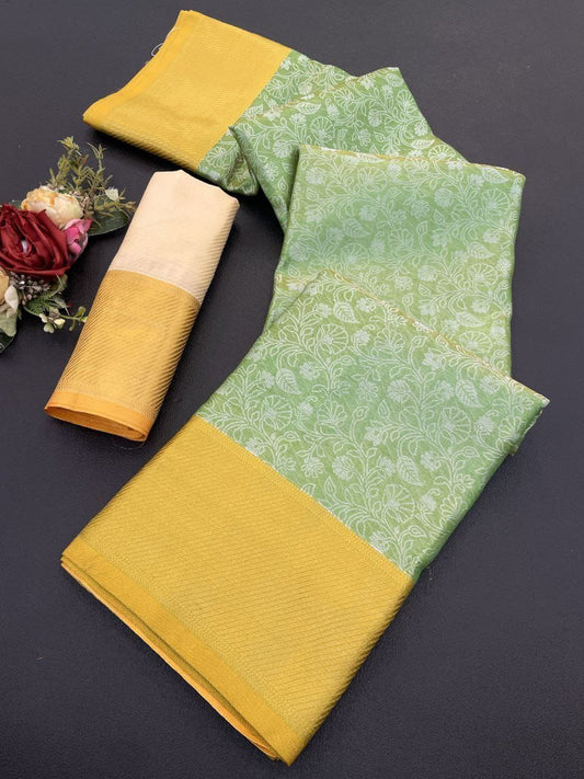 Elegant Floral Weave Saree with Rich Zari Border