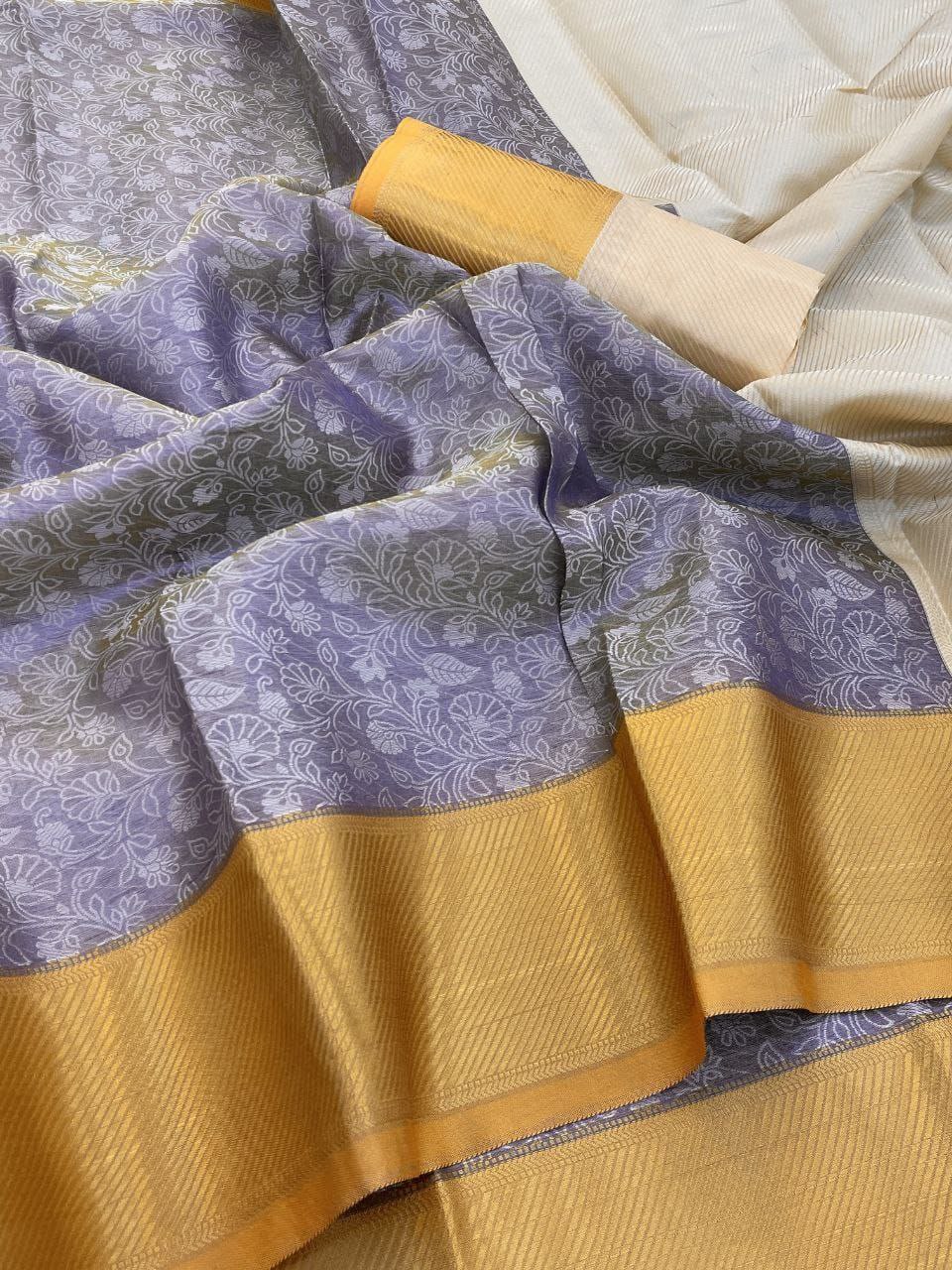 Elegant Floral Weave Saree with Rich Zari Border