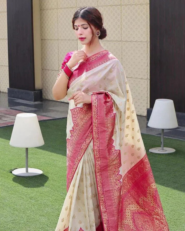Traditional Silk Saree with Intricate Peacock Zari Border and Rich Pallu – Perfect for Weddings & Festive Wear