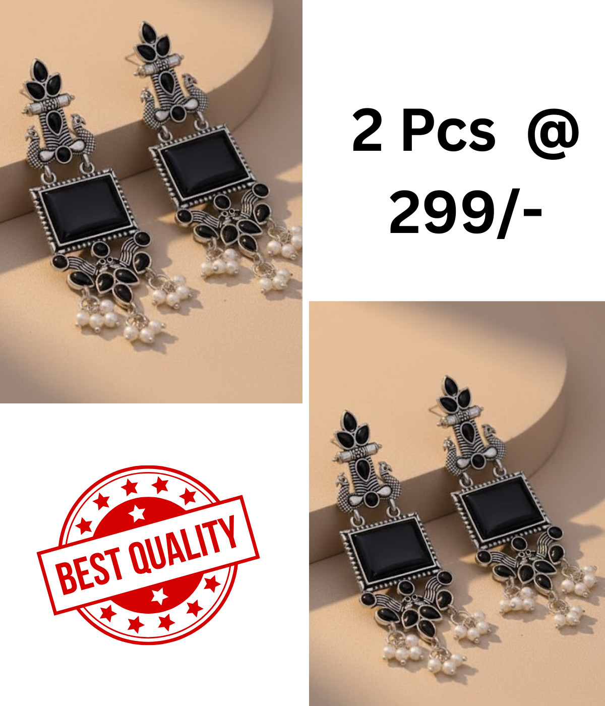 Oxidized Peacock Earrings with Black & Mint Stones | Shop Now