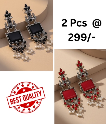 Oxidized Peacock Earrings with Black & Mint Stones | Shop Now