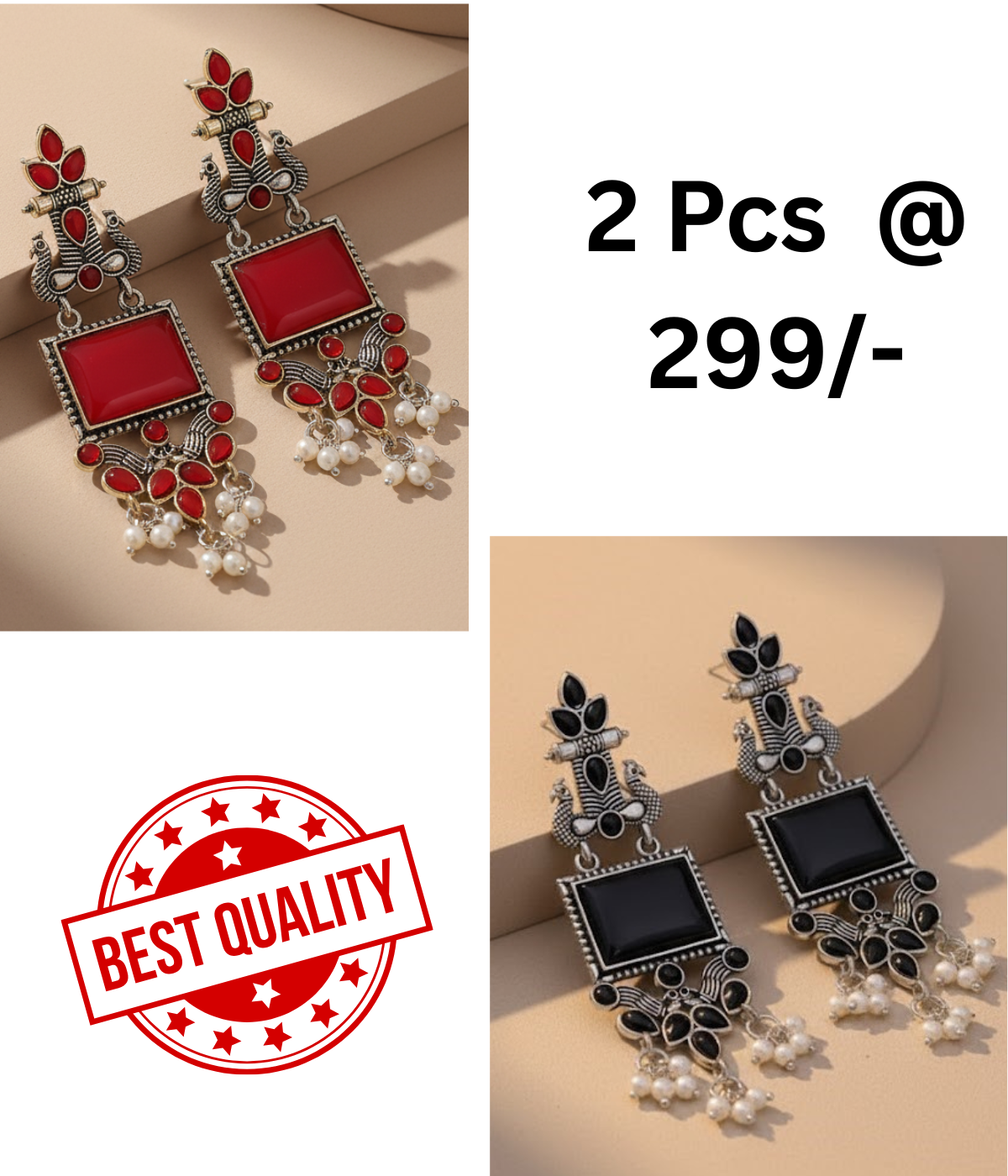 Stunning Oxidized Peacock Dangle Earrings in Red & Black