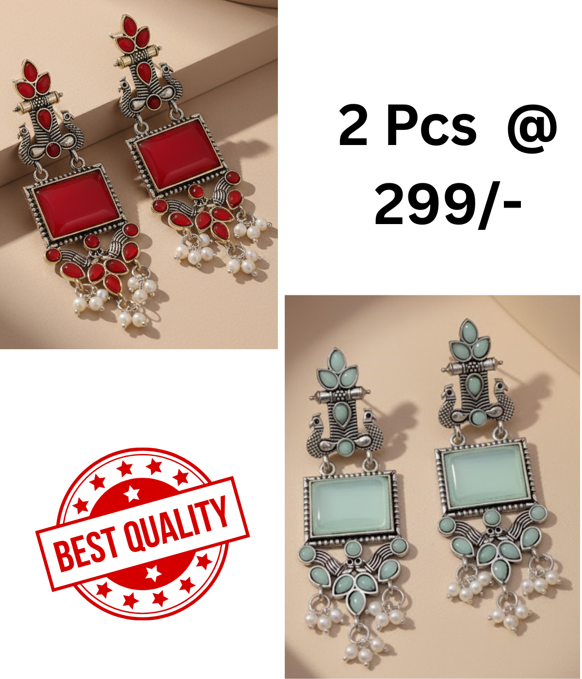 Stunning Oxidized Peacock Dangle Earrings in Red & Black