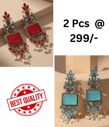 Stunning Oxidized Peacock Dangle Earrings in Red & Black
