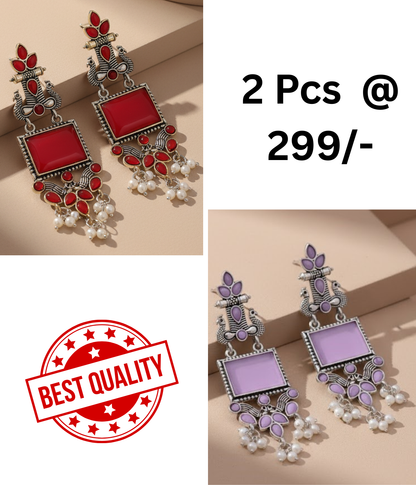 Stunning Oxidized Peacock Dangle Earrings in Red & Black