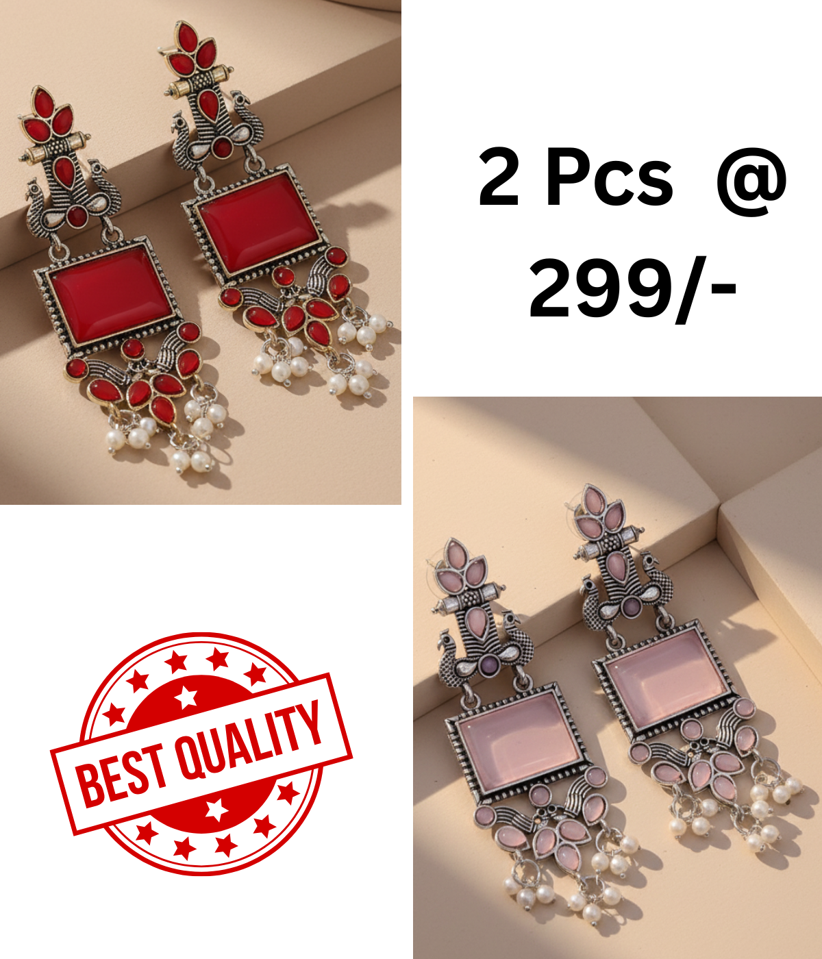 Stunning Oxidized Peacock Dangle Earrings in Red & Black